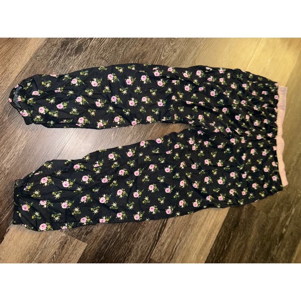 Victoria's Secret Floral Pajama Joggers Black Pink Logo Waistband Womens Medium